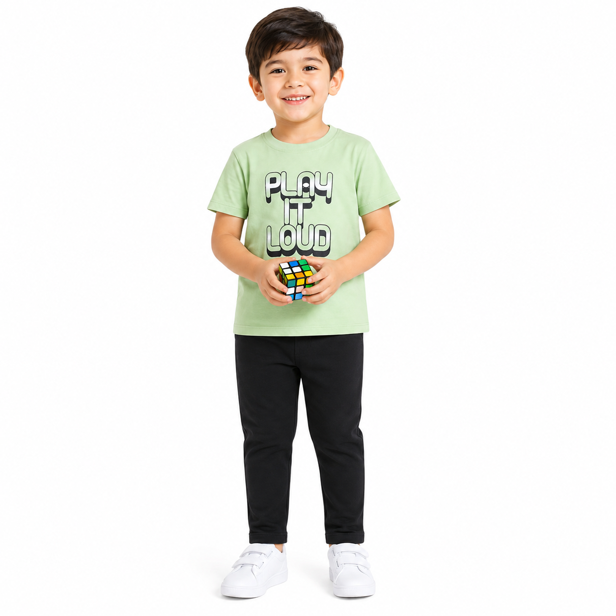 Boys Green/Black T-Shirt And Bottom Set