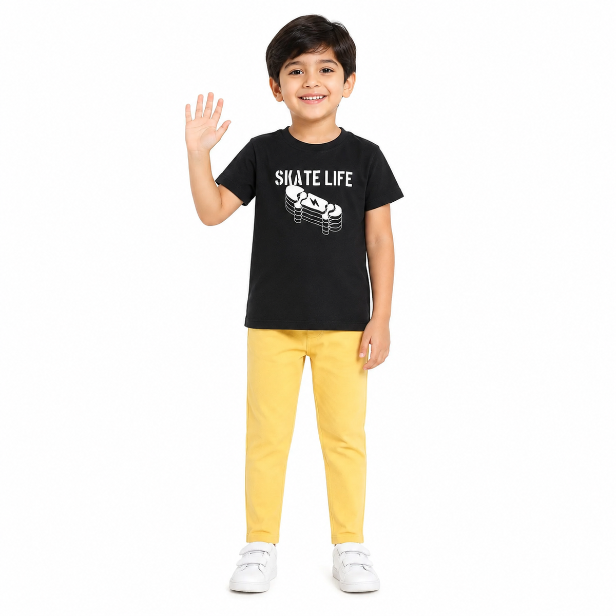 Boys Black/ Yellow T-Shirt And Bottom Set