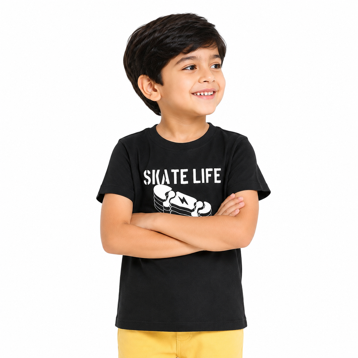 Boys Black/ Yellow T-Shirt And Bottom Set