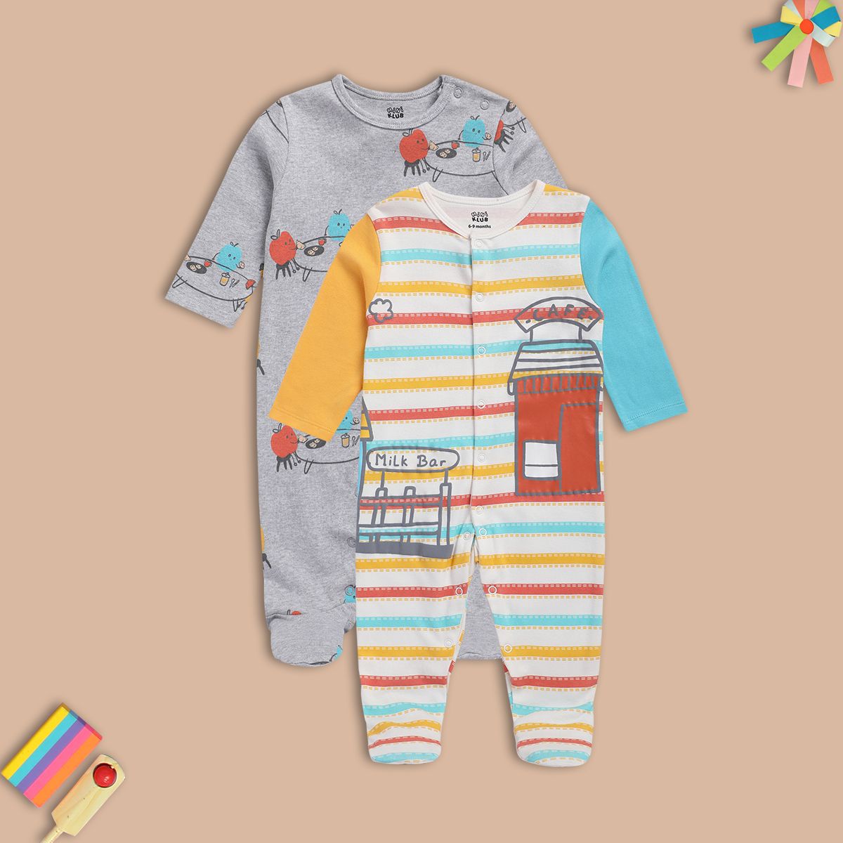 Boys Multicolor Pack Of 2 Sleep Suit