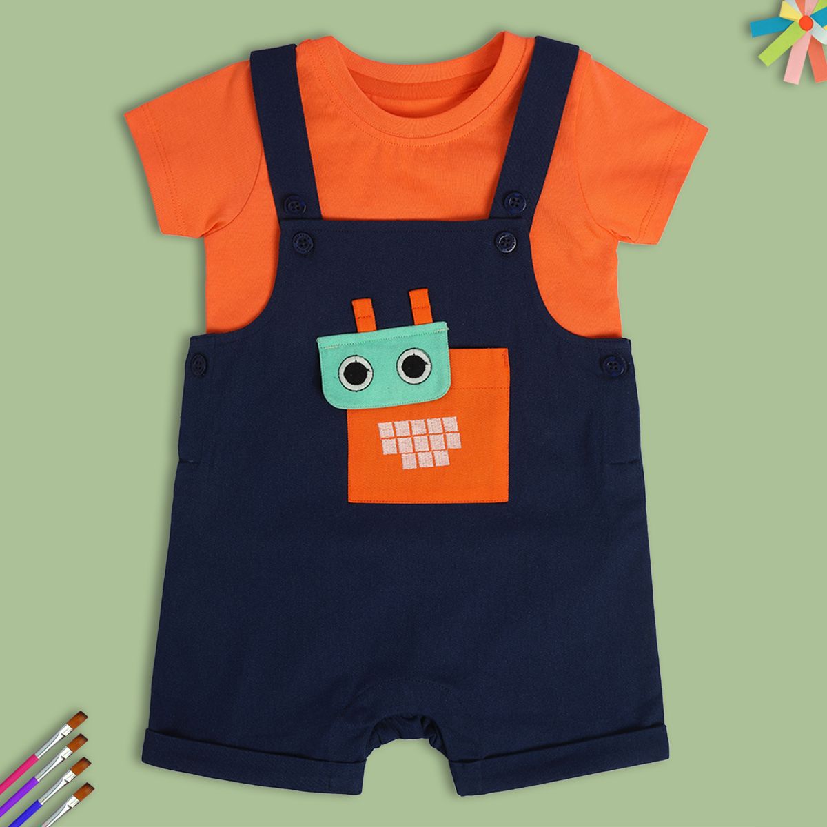 Boys Navy Pack Of 2 Dungaree Set