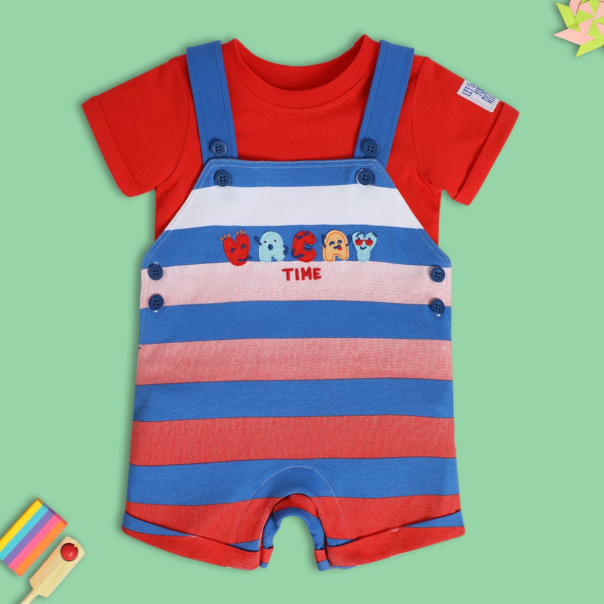 Boys Red Pack Of 2 Dungaree Set