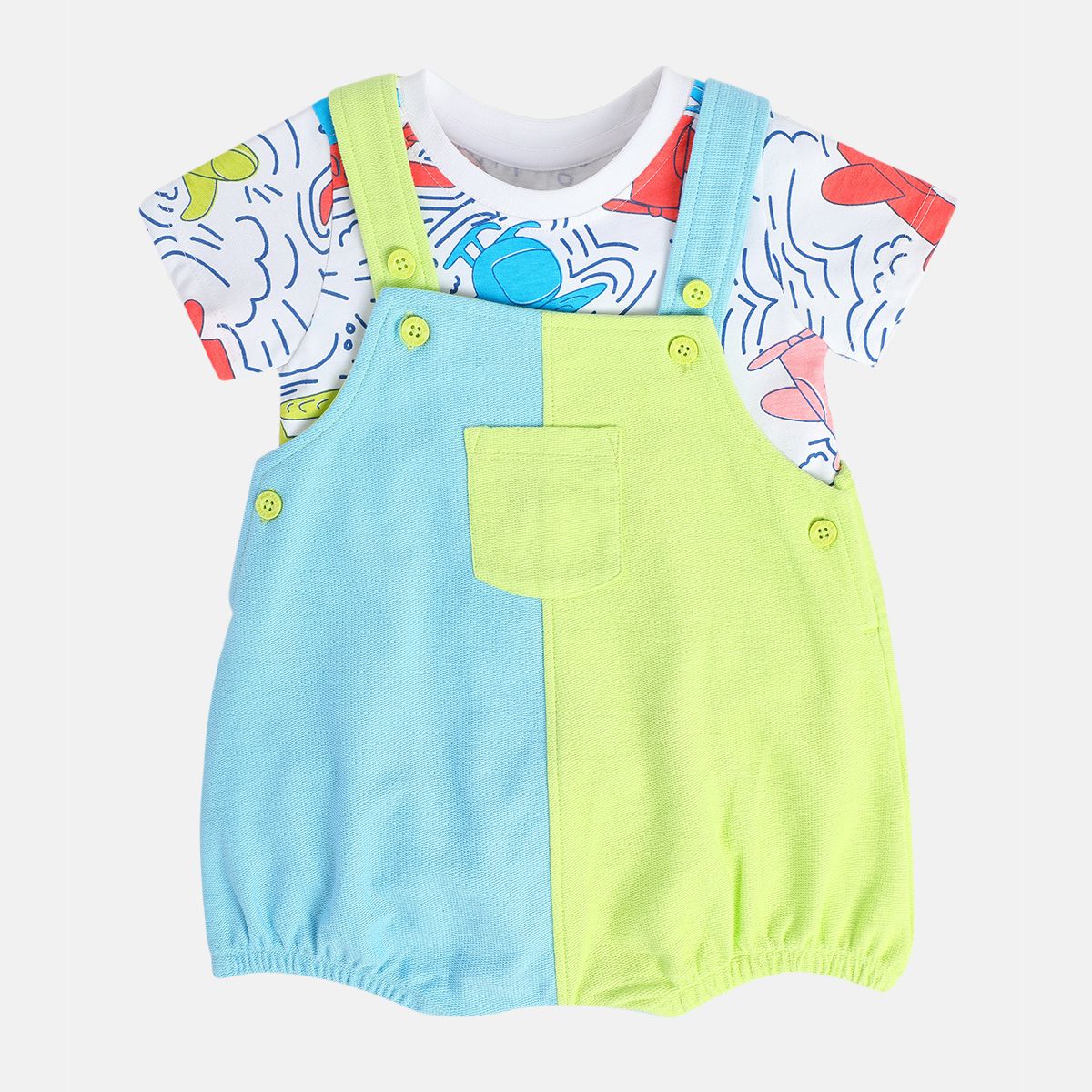 Boys Multicolor Pack Of 2 Dungaree Set