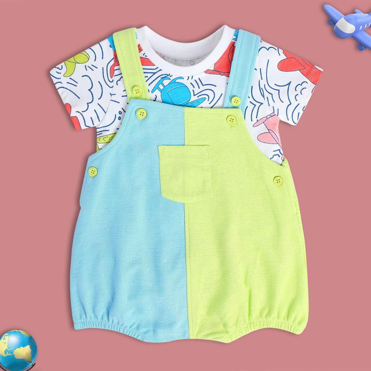 Boys Multicolor Pack Of 2 Dungaree Set