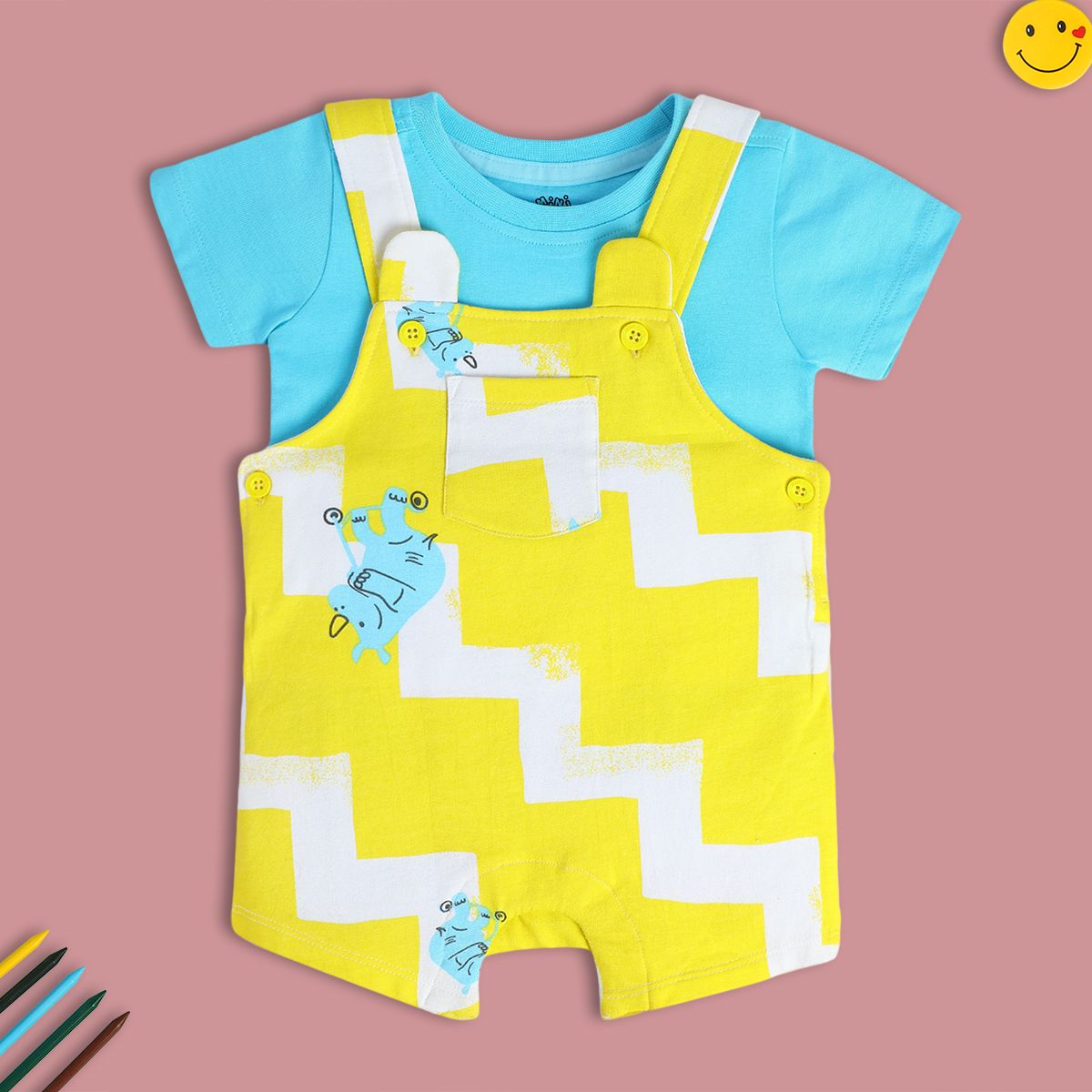 Boys Yellow Short Sleeve Dungaree Set