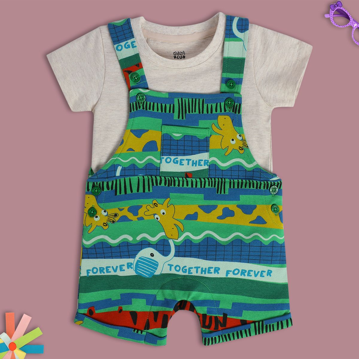 Boys Green Short Sleeve Dungaree Set