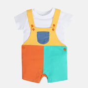 Boys Multi Round Neck Short Sleeve Dungaree Set