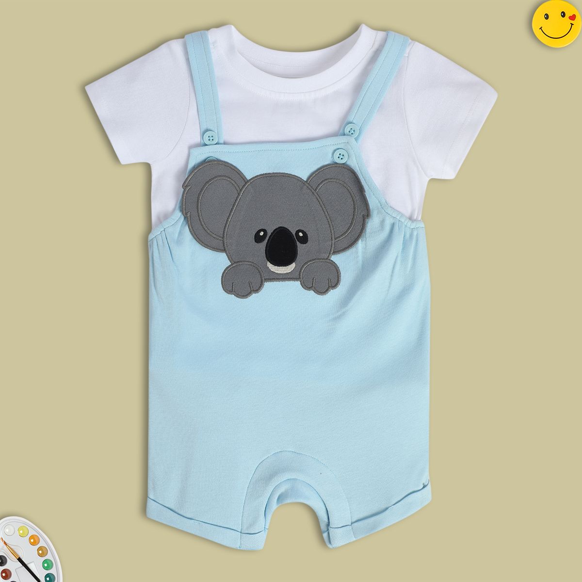 Boys White/Blue Dungaree Set