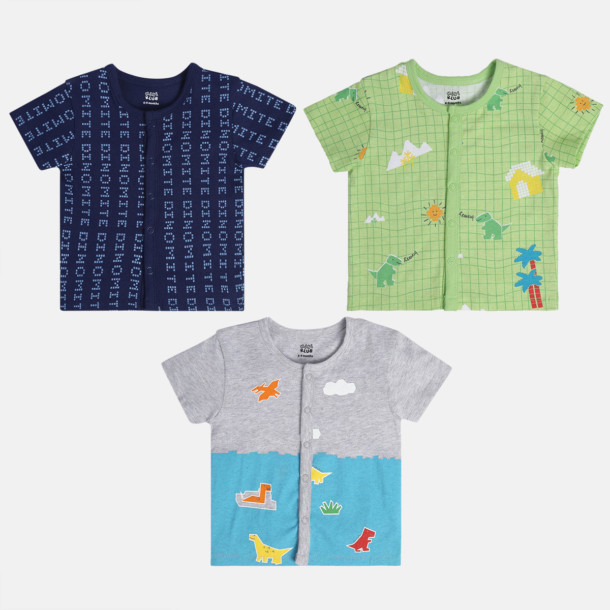 Baby Boys Cotton Front Open Vest Pack of 3, Navy Blue, Green and Grey