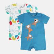 Boys White/Blue Front Open Romper