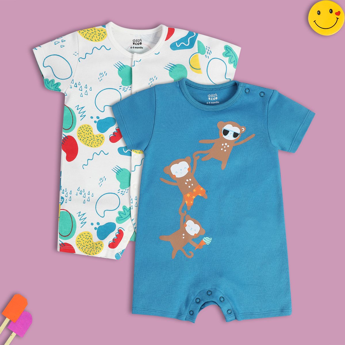 Boys White/Blue Front Open Romper