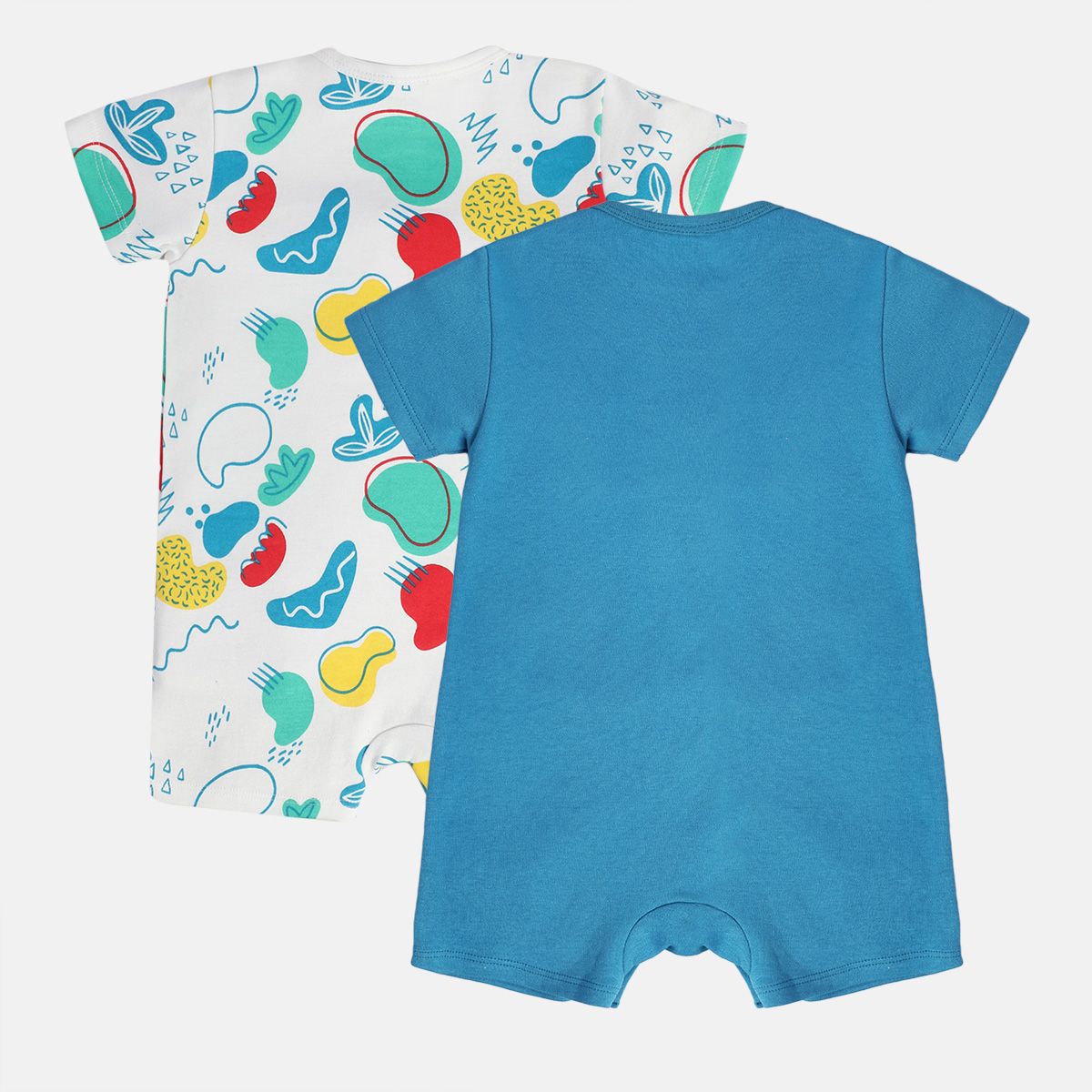 Boys White/Blue Front Open Romper