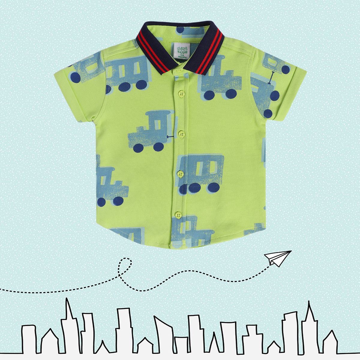 Boys Green Collar Short Sleeve Shirt