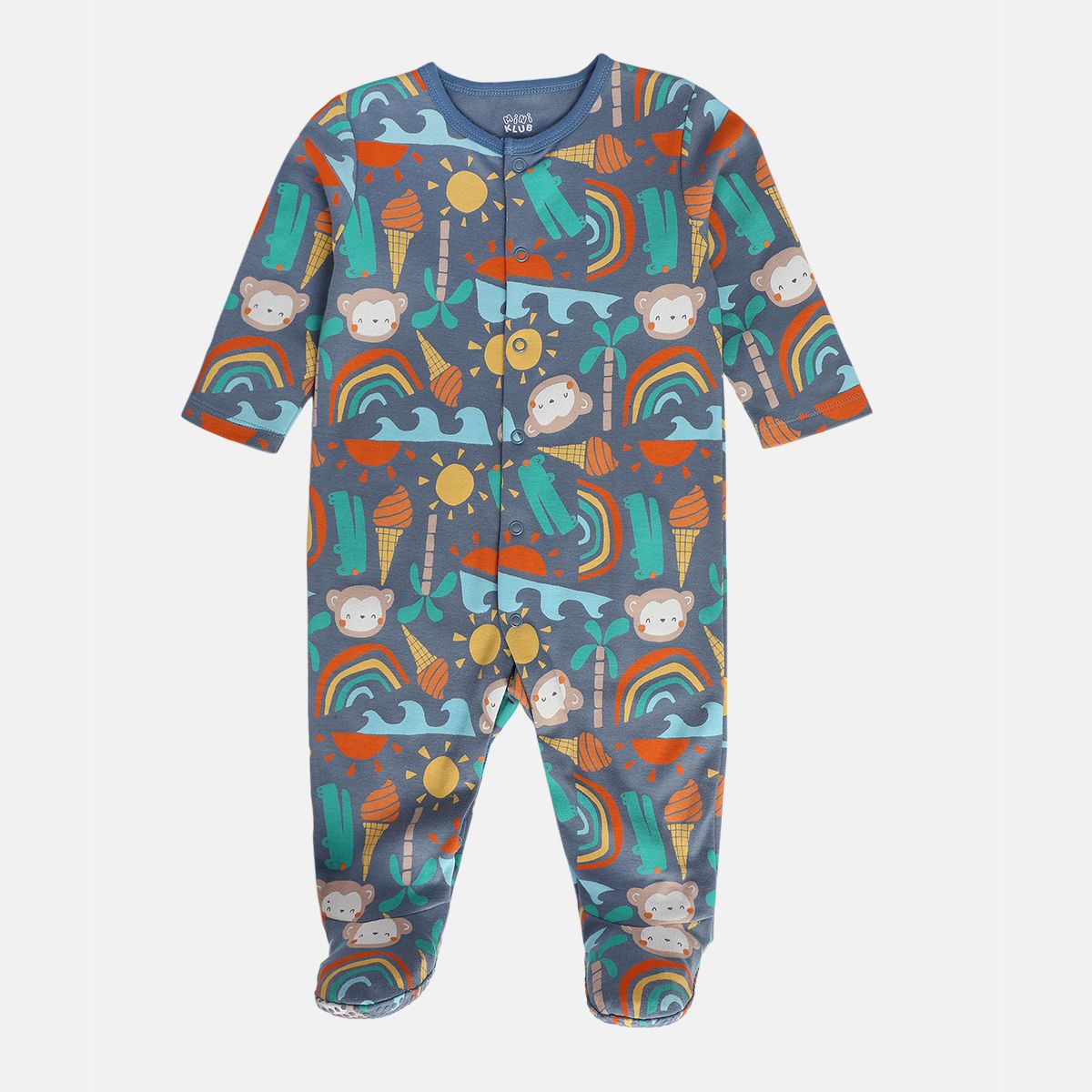 Boys White/Blue Front Open Sleep Suit