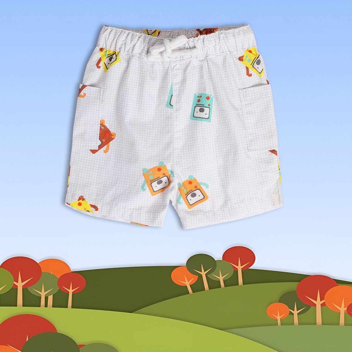 Baby Boys Printed Woven Shorts, White