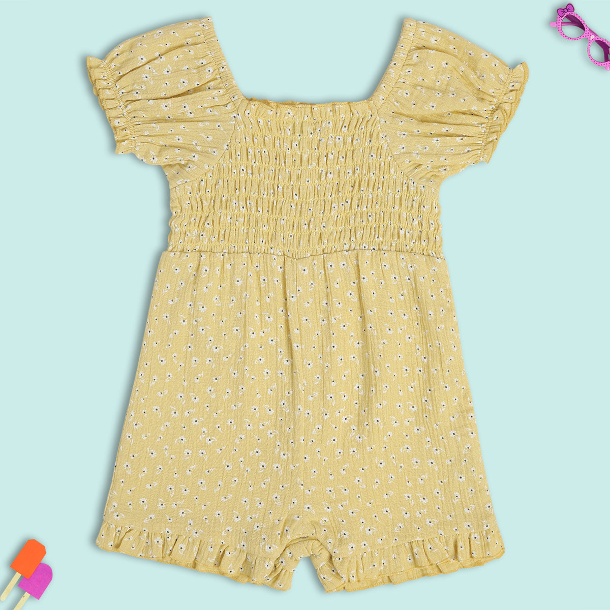 Baby Girls Floral Printed Woven Dress, Yellow