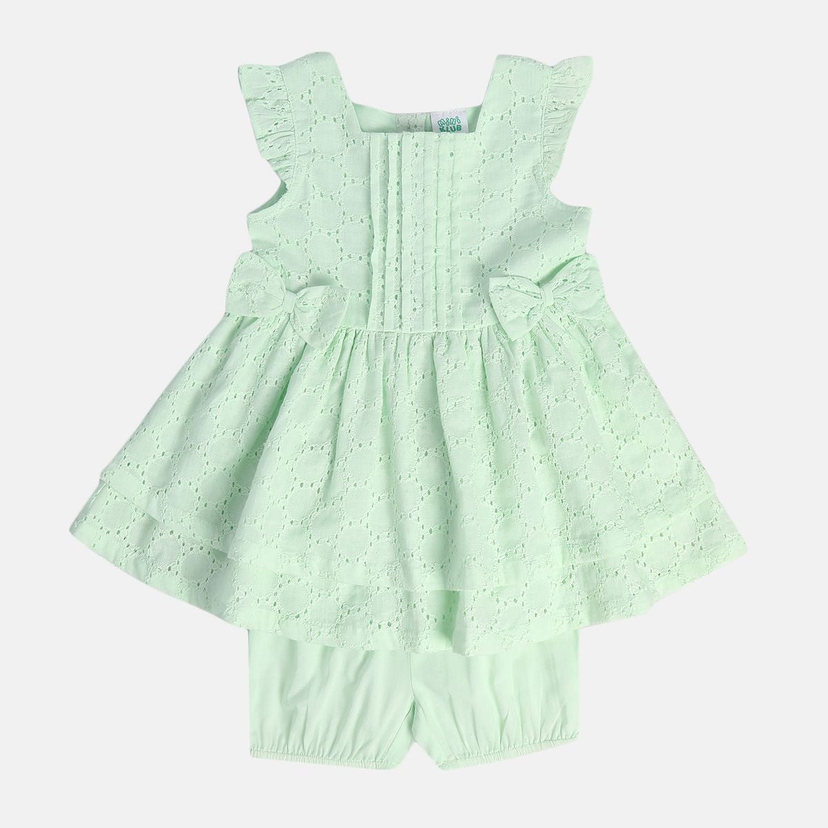 Girls Green Round Neck Sleeve Less Dress
