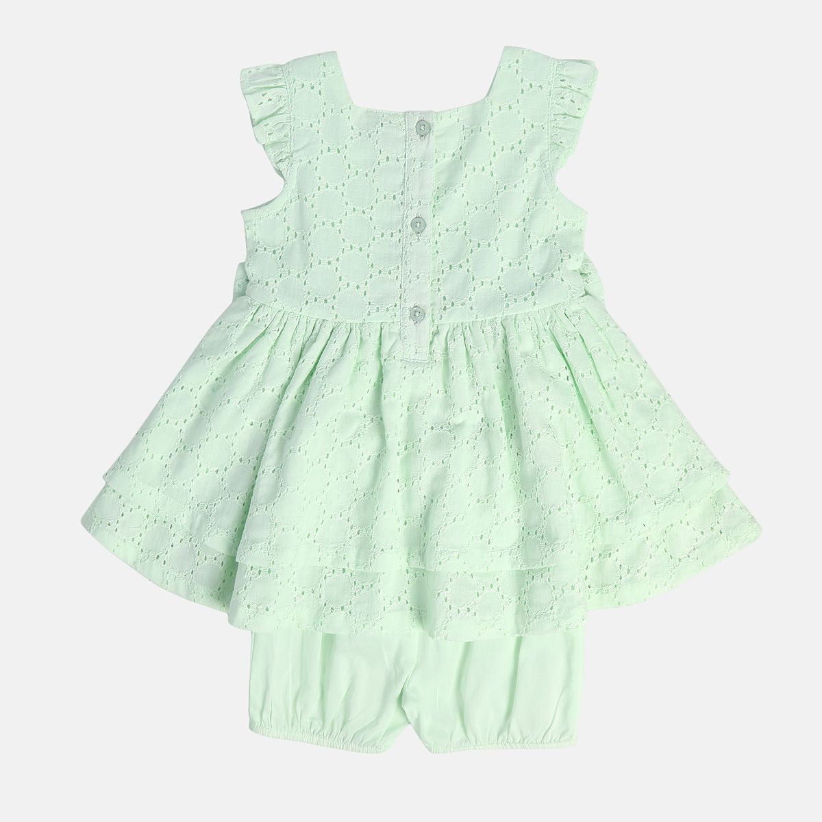Girls Green Round Neck Sleeve Less Dress