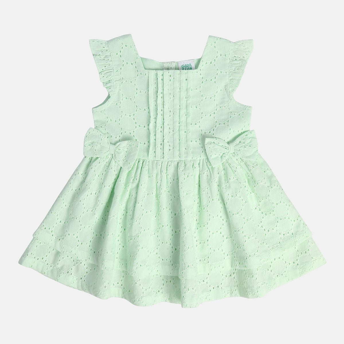 Girls Green Round Neck Sleeve Less Dress