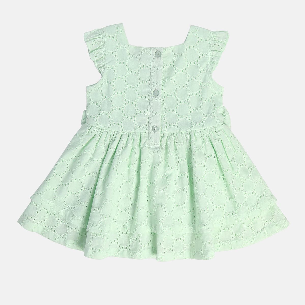 Girls Green Round Neck Sleeve Less Dress
