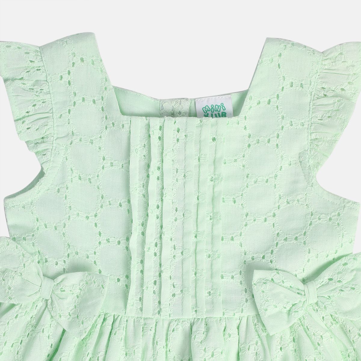 Girls Green Round Neck Sleeve Less Dress