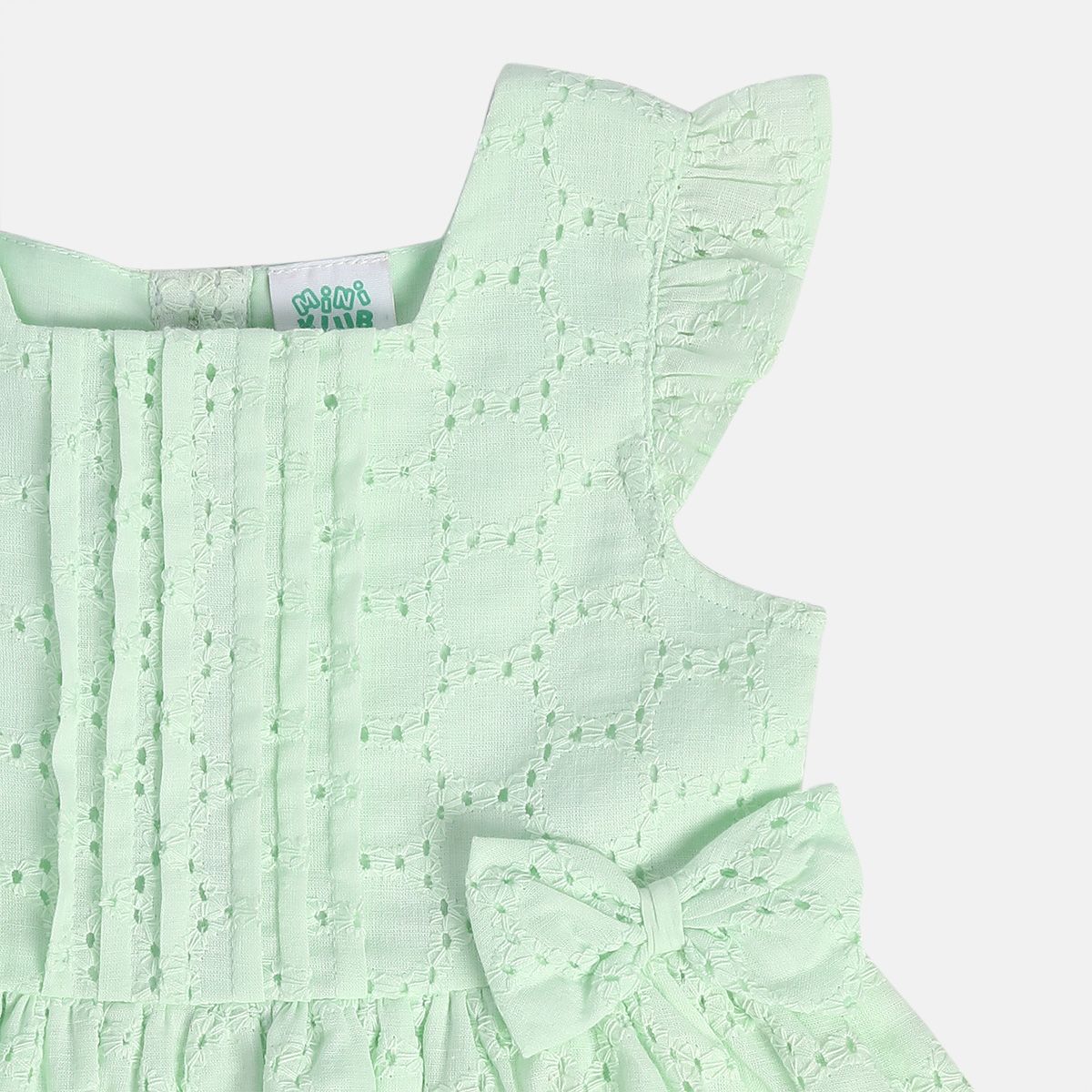 Girls Green Round Neck Sleeve Less Dress