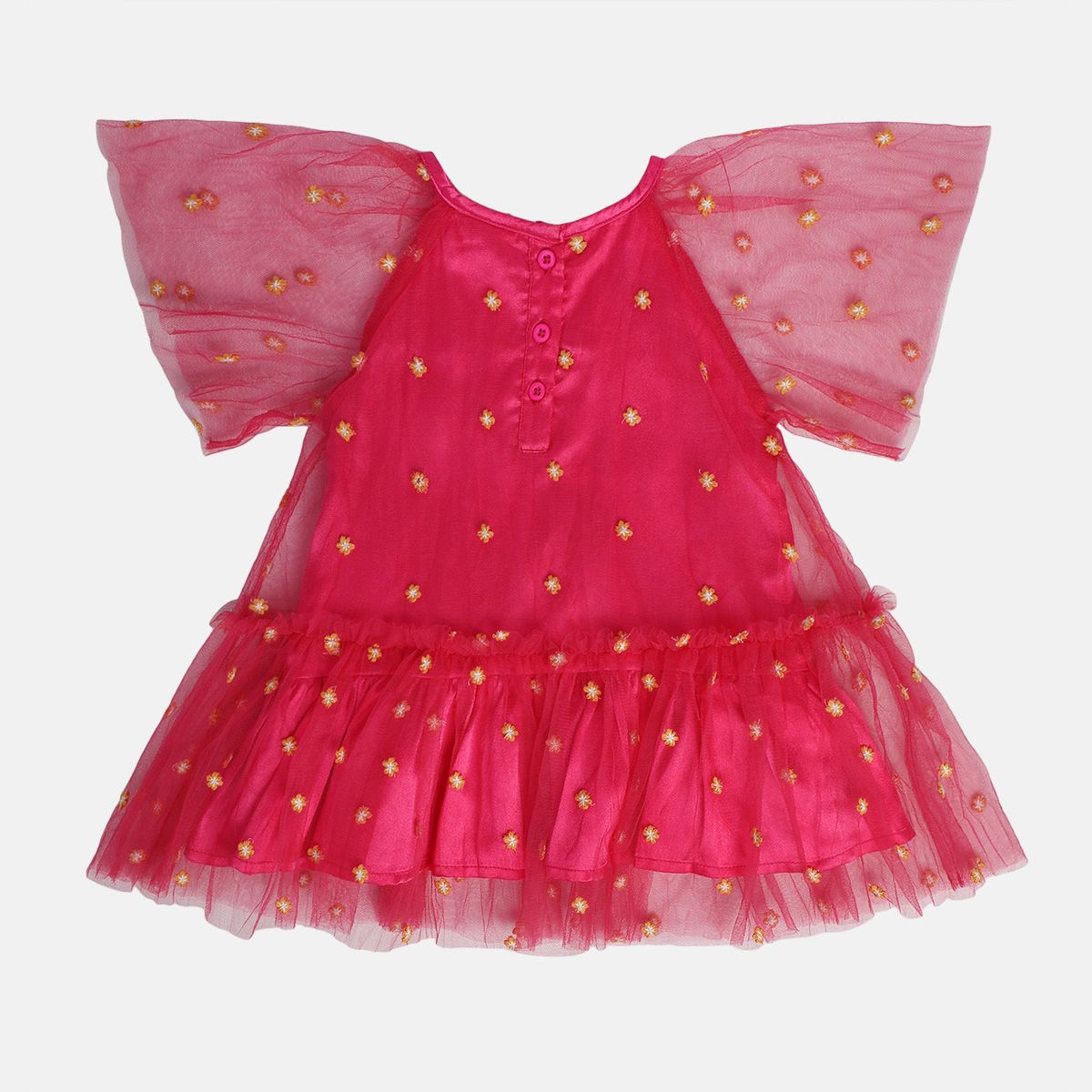 Girls Pink Round Neck Cap Sleeve Dress