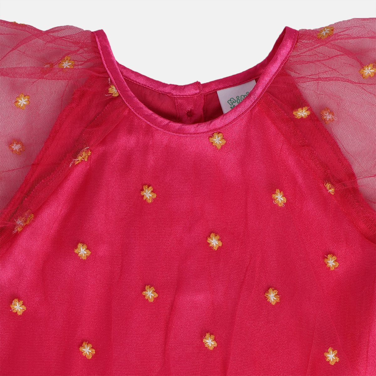 Girls Pink Round Neck Cap Sleeve Dress