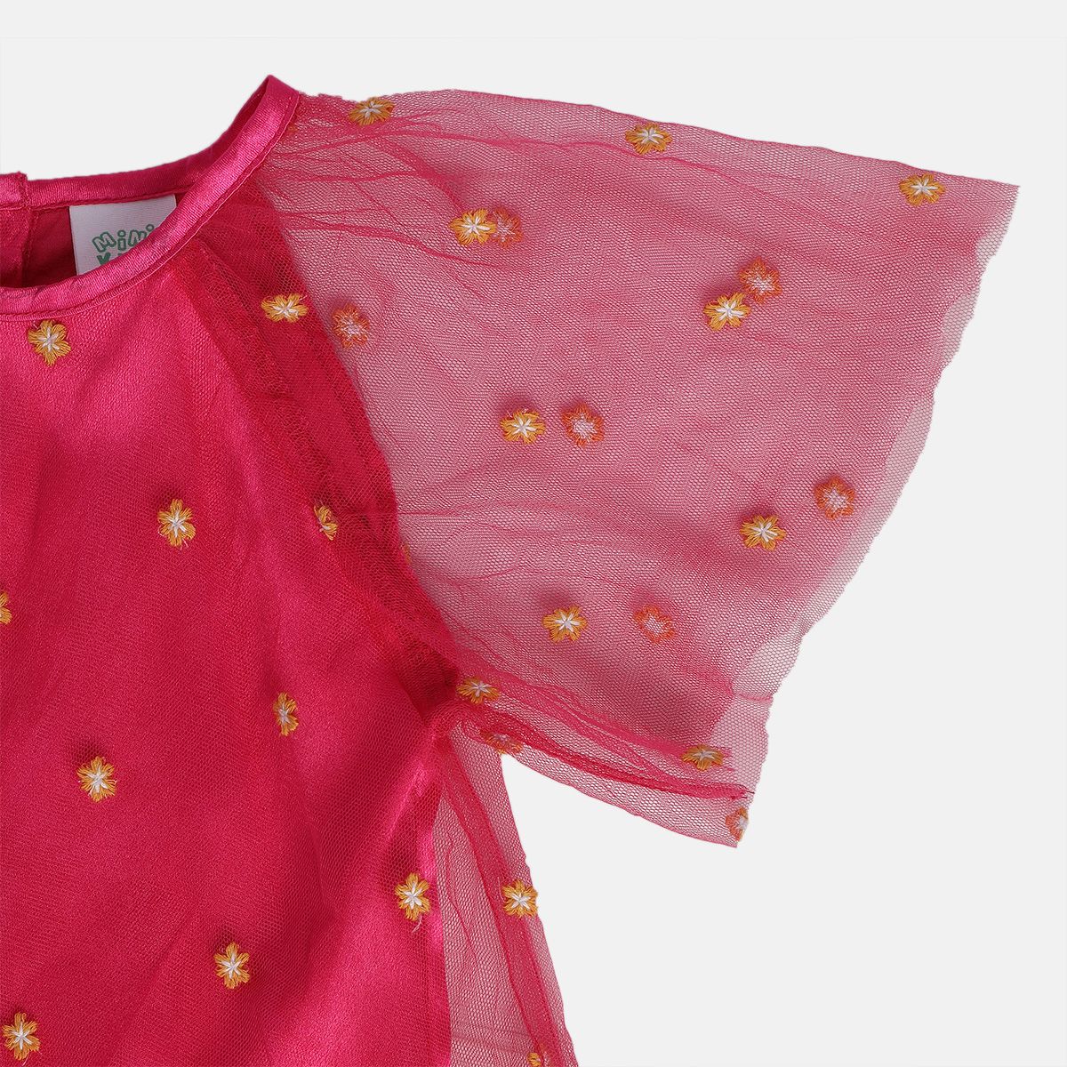Girls Pink Round Neck Cap Sleeve Dress