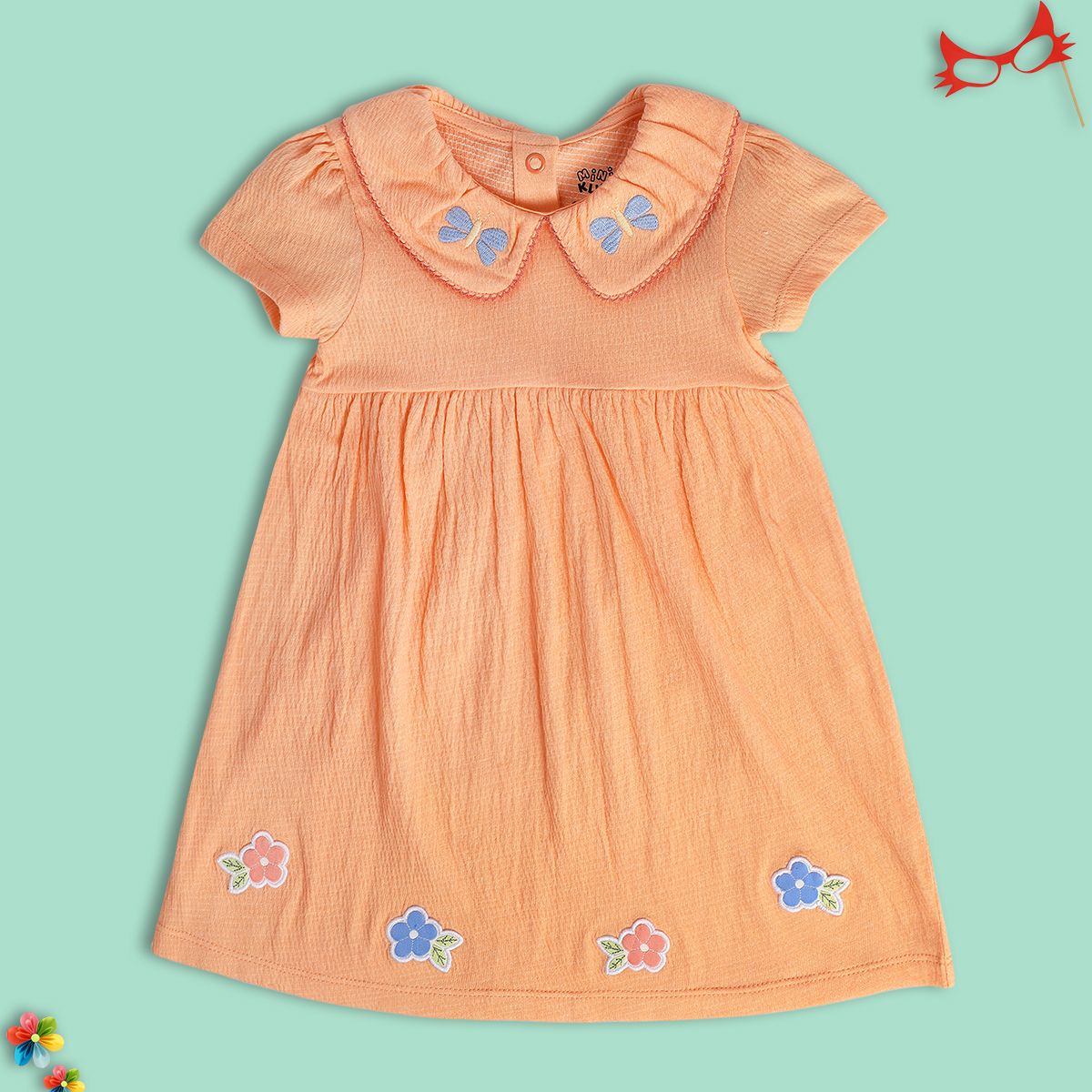 Girls Orange Peter Pan Collar Dress