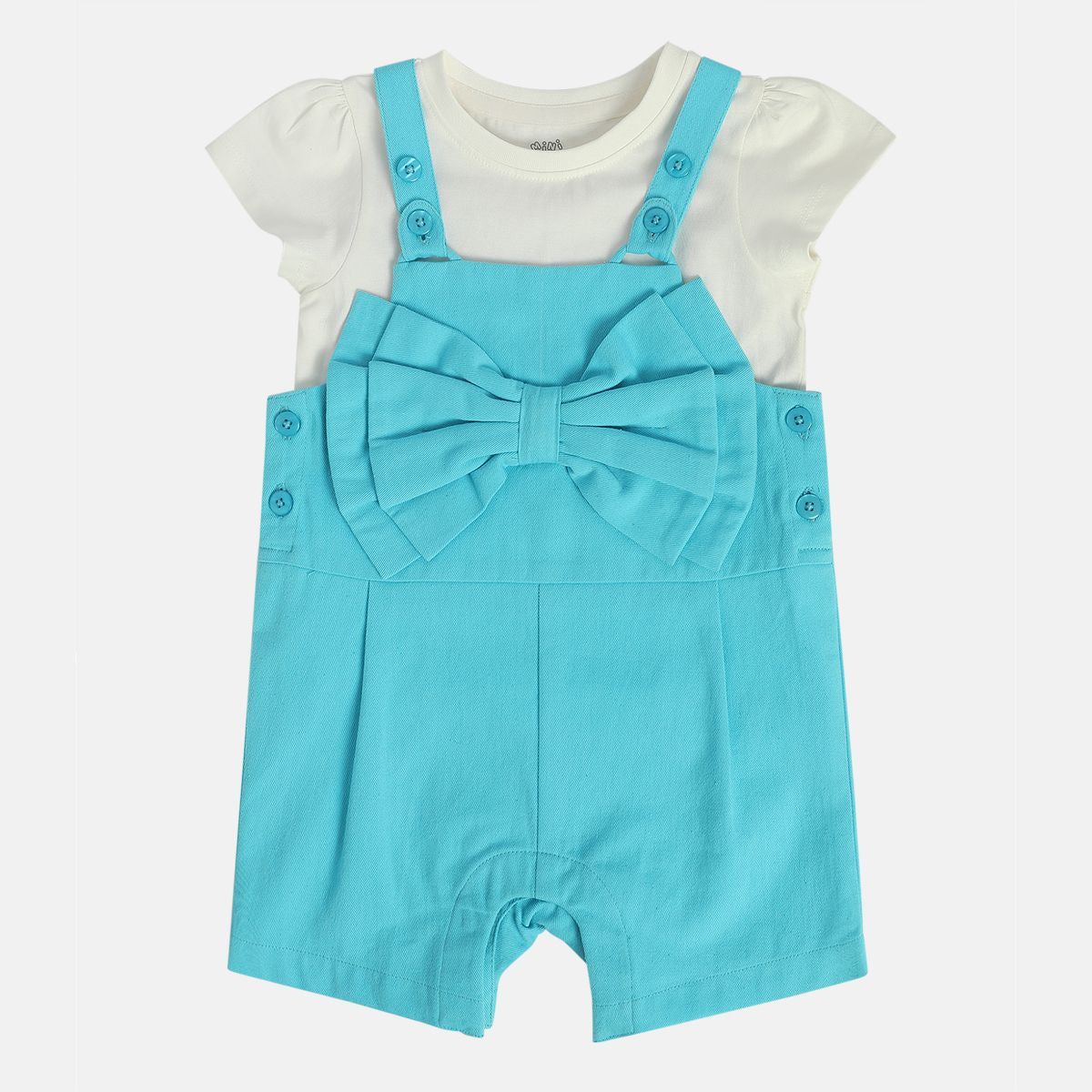 Girls Blue Short Sleeve Dungaree Set