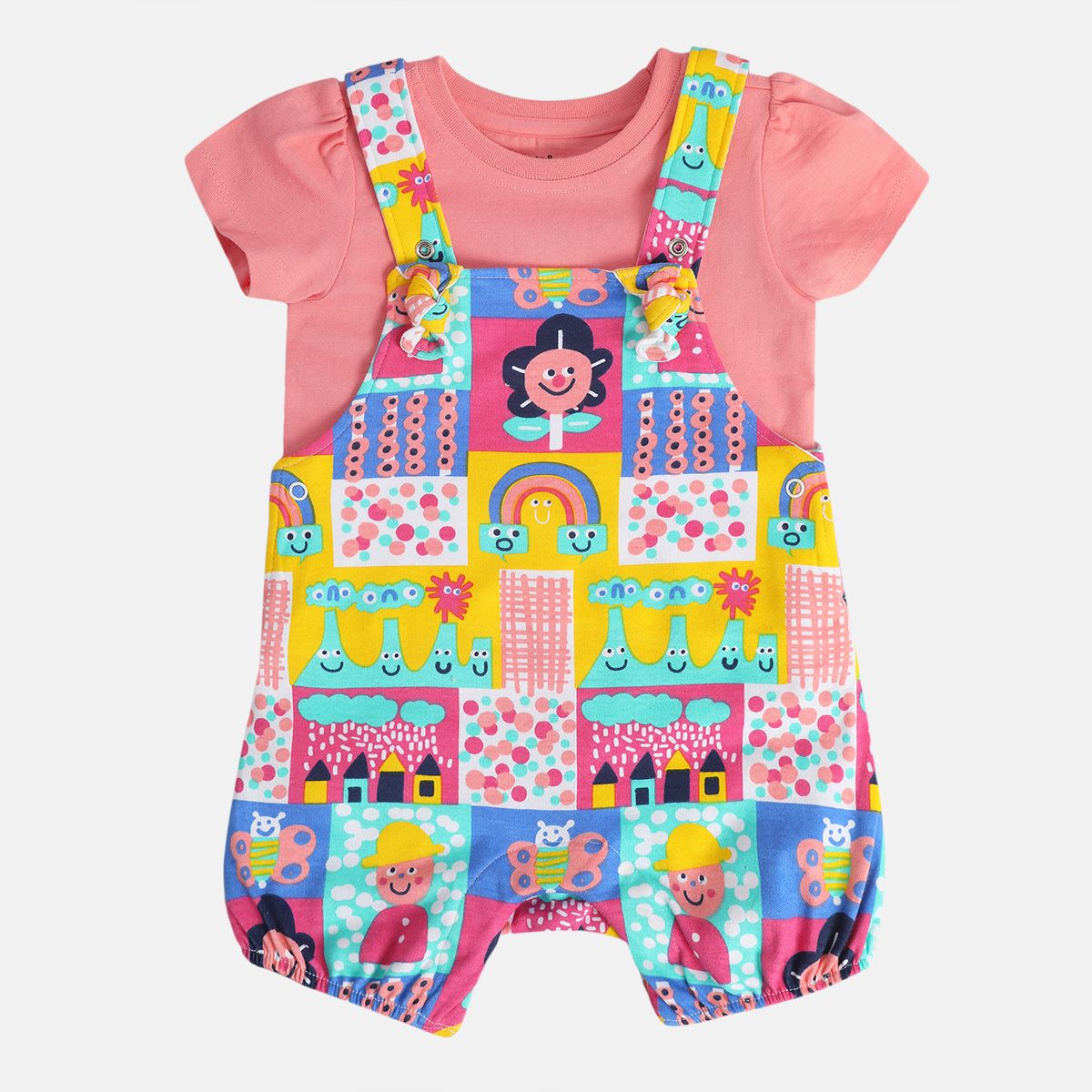 Girls Multi Dungaree Set
