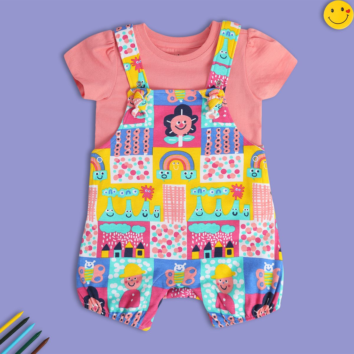 Girls Multi Dungaree Set