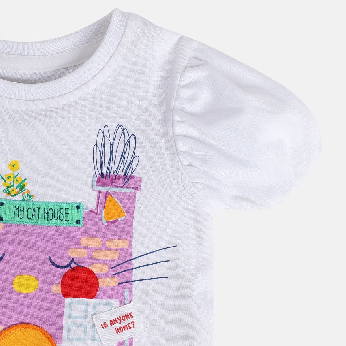 Girls White Short Sleeve Knit Top