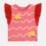 Girls Pink Frill Sleeve Knit Top