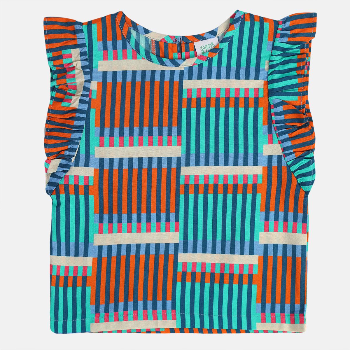 Girls Blue Frill Sleeve Woven Top