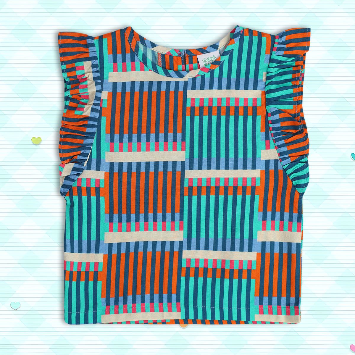 Girls Blue Frill Sleeve Woven Top