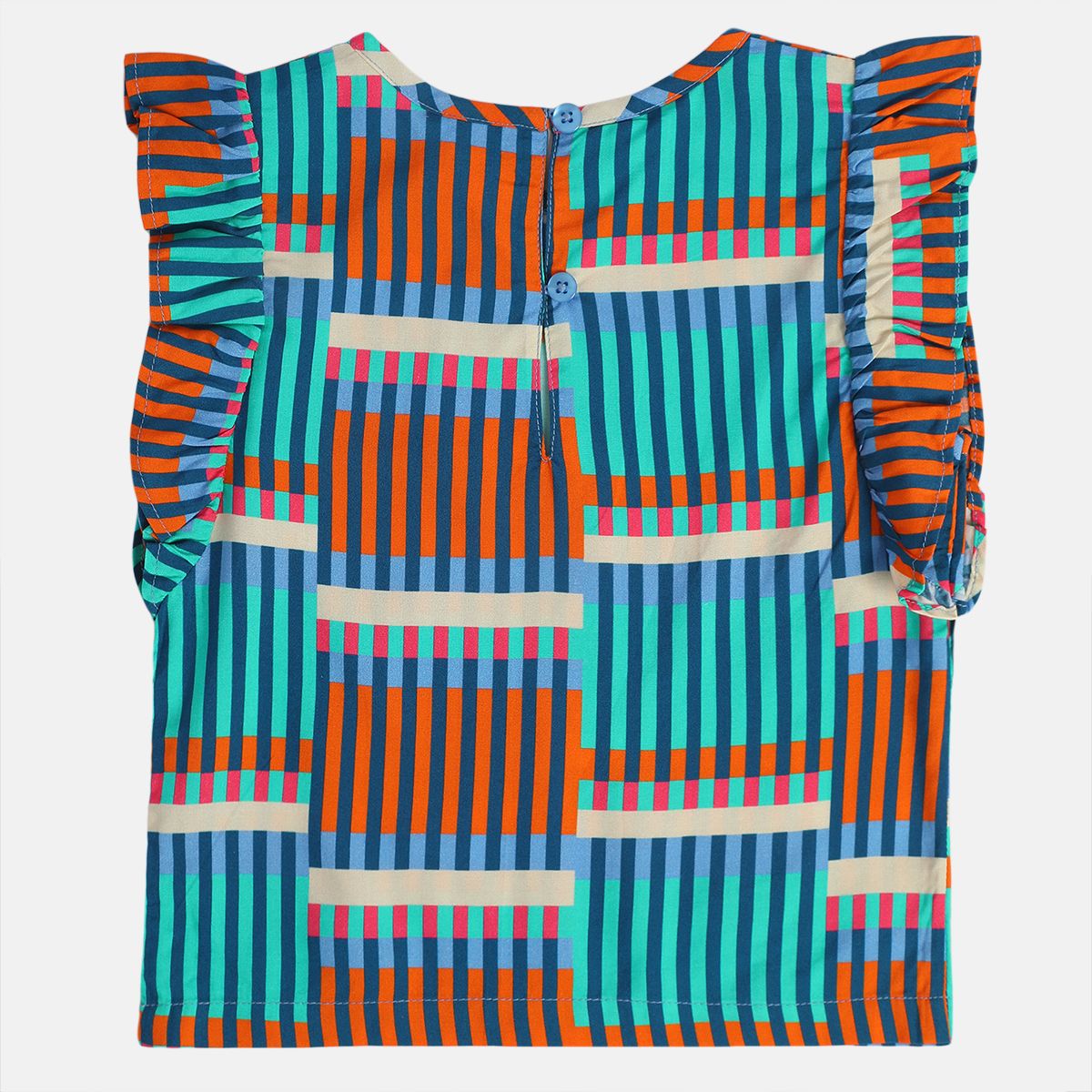 Girls Blue Frill Sleeve Woven Top