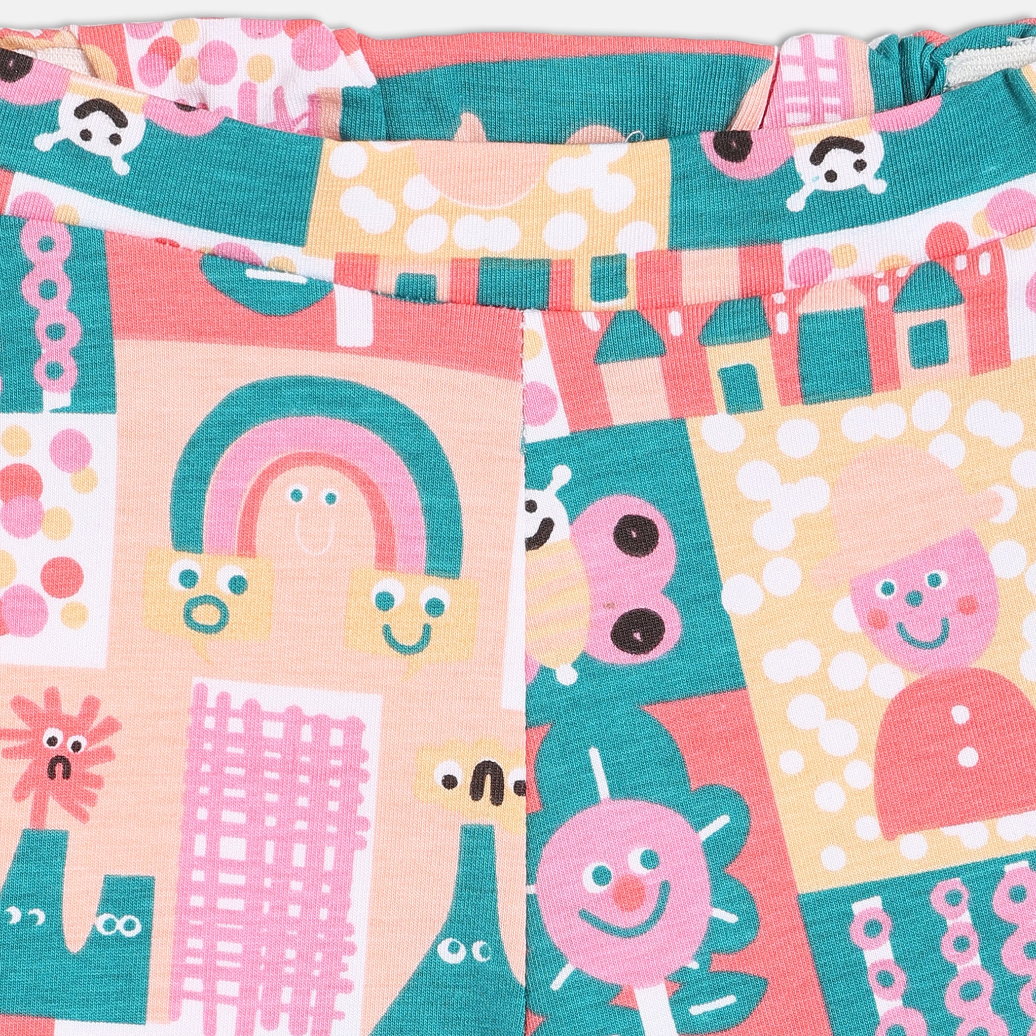 Baby Girls Peach, Pink and Teal Cotton Animal Printed Leggings Regular Fit Casual Wear