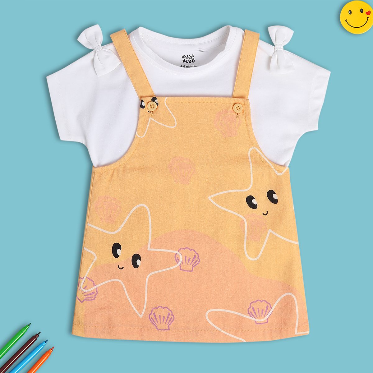 Girls Orange Pack Of 2 Pinny Set