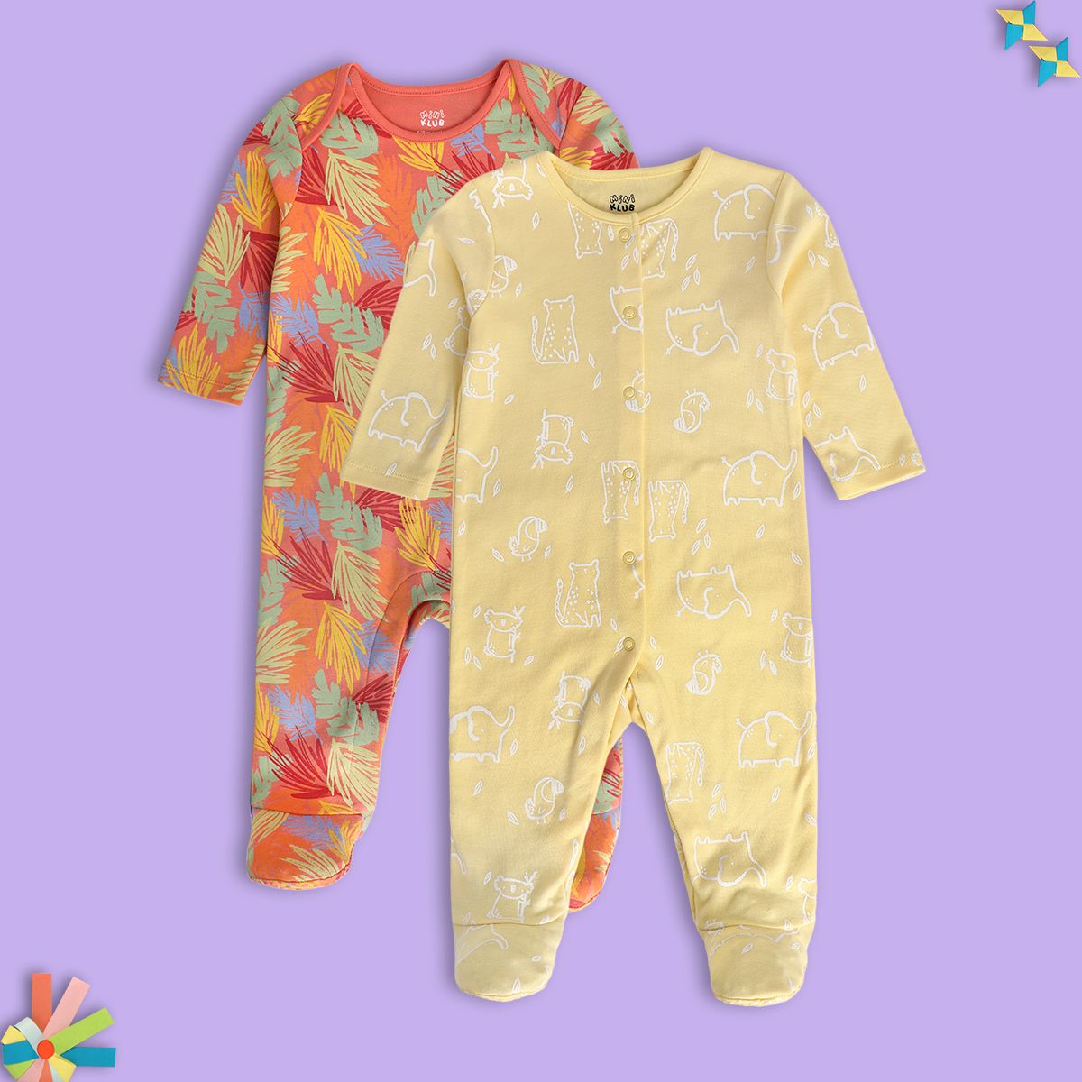 Girls Orange/Yellow Front Open Sleep Suit