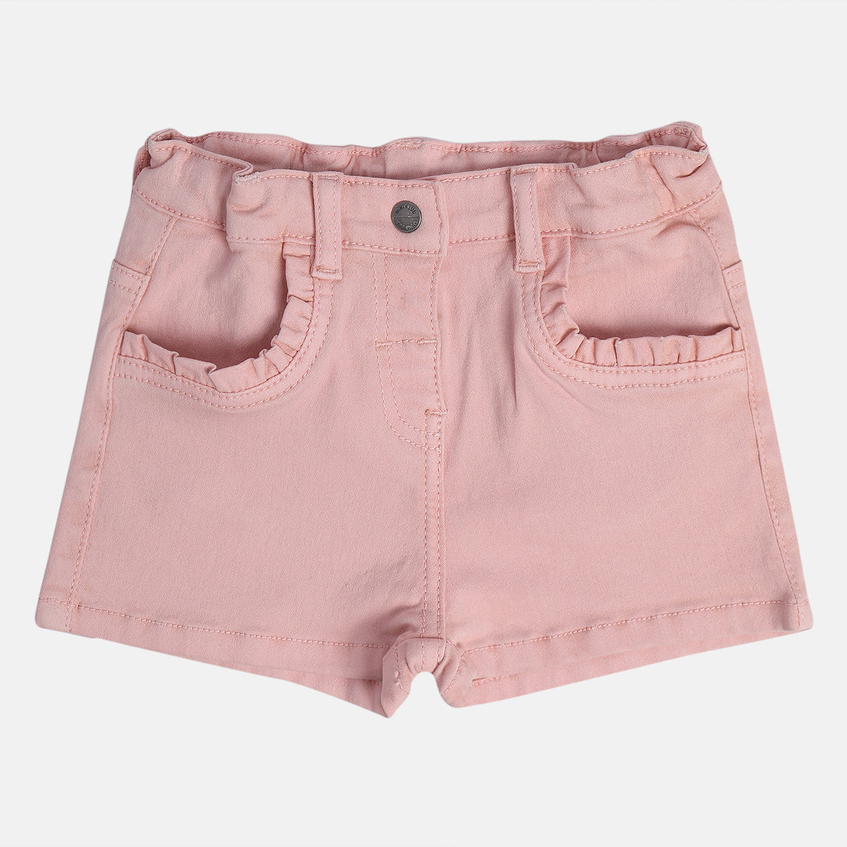 Baby Girls Solid Shorts with Ruffle Pocket Detail, Peach
