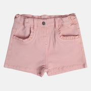 Baby Girls Solid Shorts with Ruffle Pocket Detail, Peach