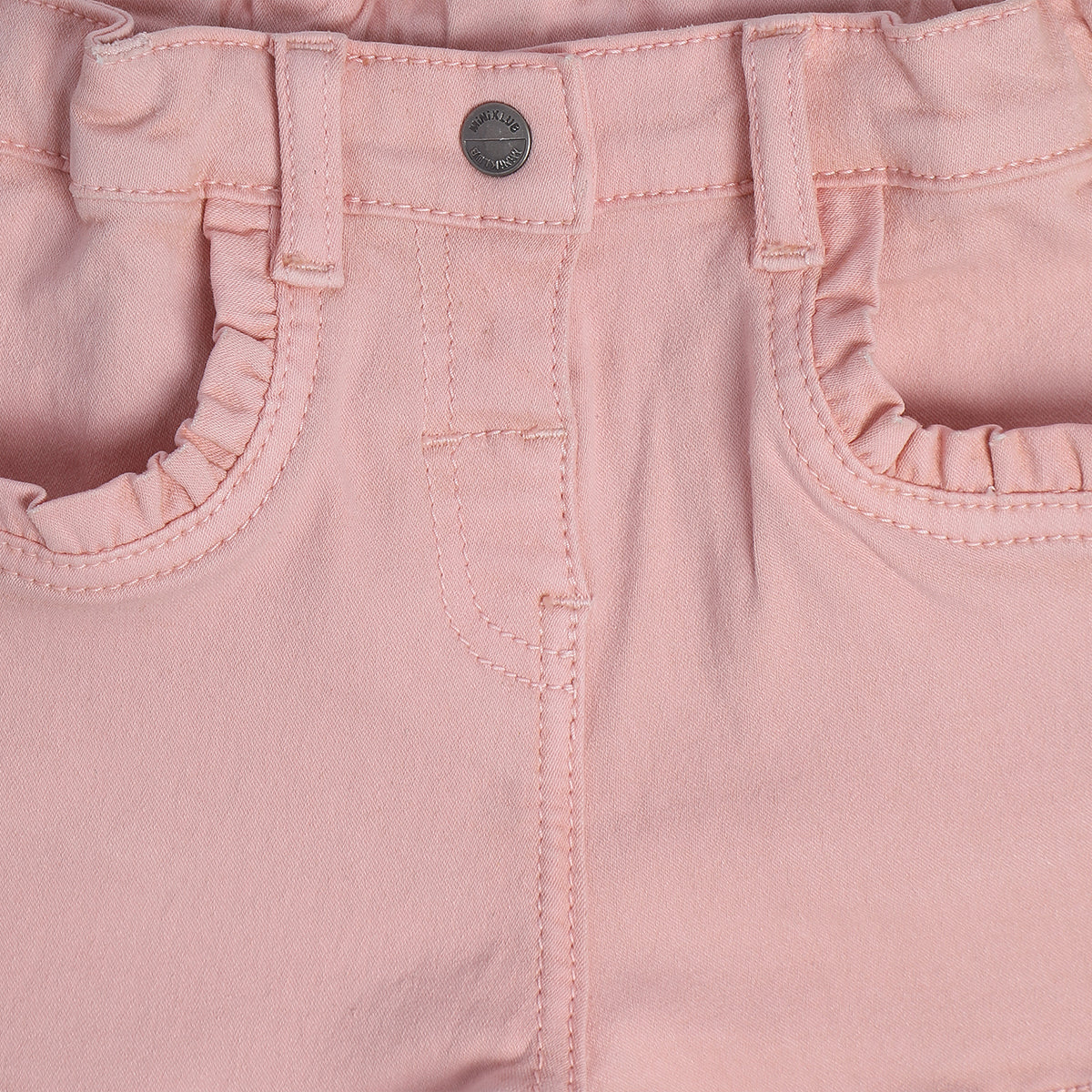 Baby Girls Solid Shorts with Ruffle Pocket Detail, Peach