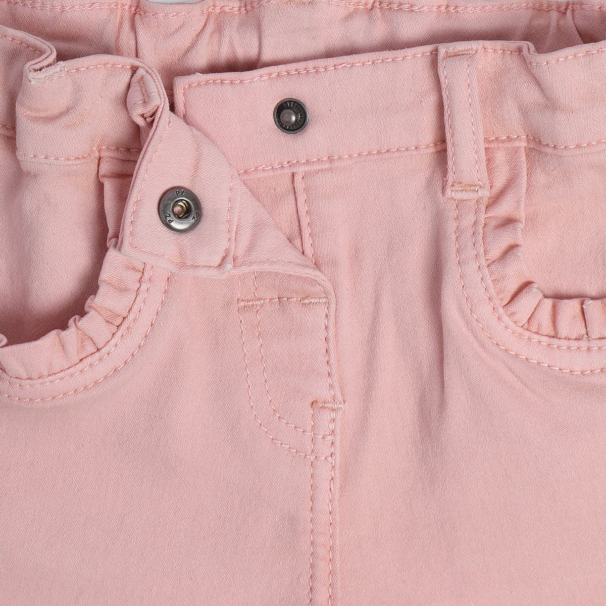 Baby Girls Solid Shorts with Ruffle Pocket Detail, Peach