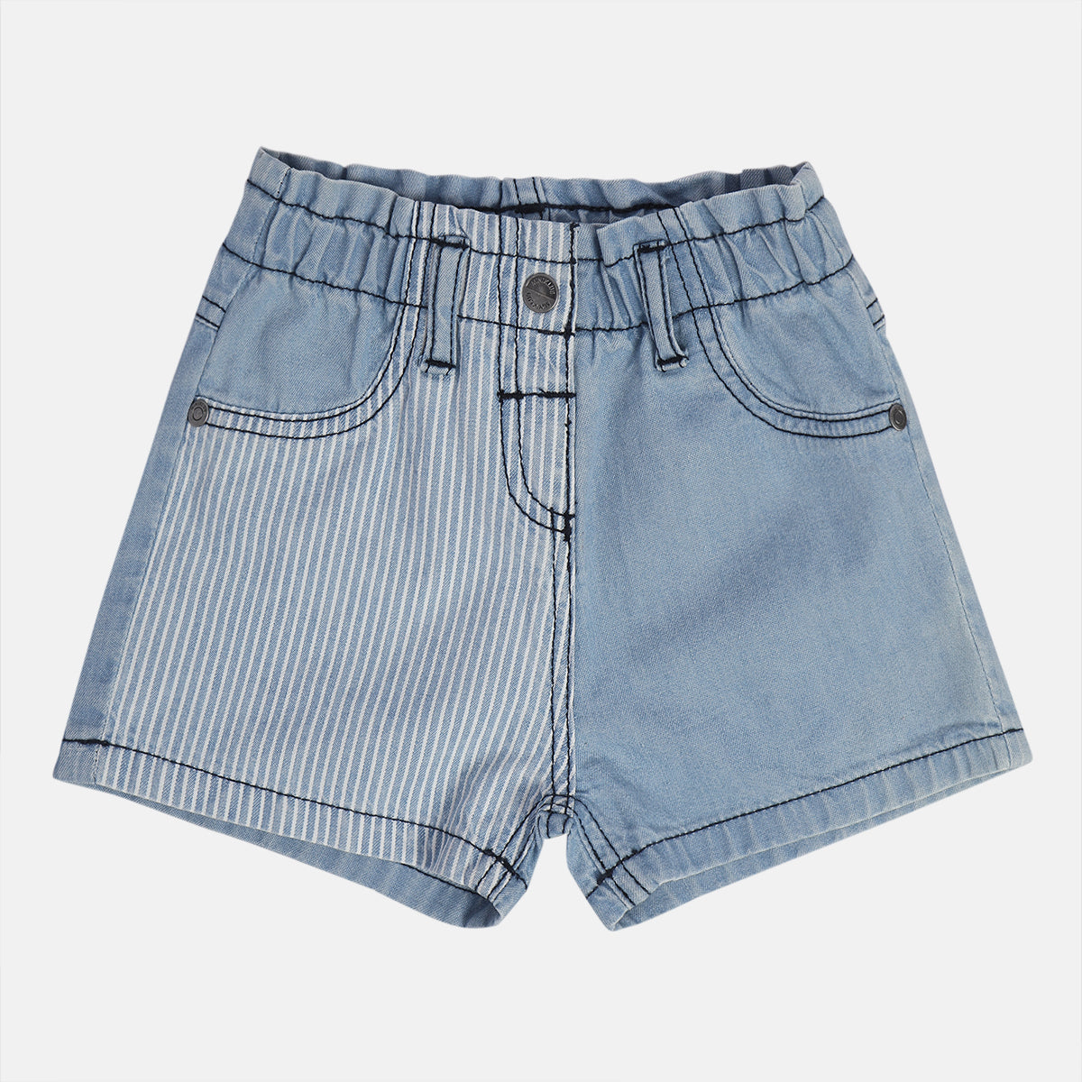 Baby Girls Denim Shorts with Stripe Panel Detail, Blue