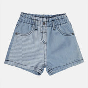 Baby Girls Denim Shorts with Stripe Panel Detail, Blue