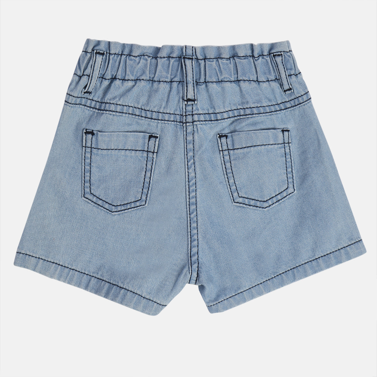 Baby Girls Denim Shorts with Stripe Panel Detail, Blue