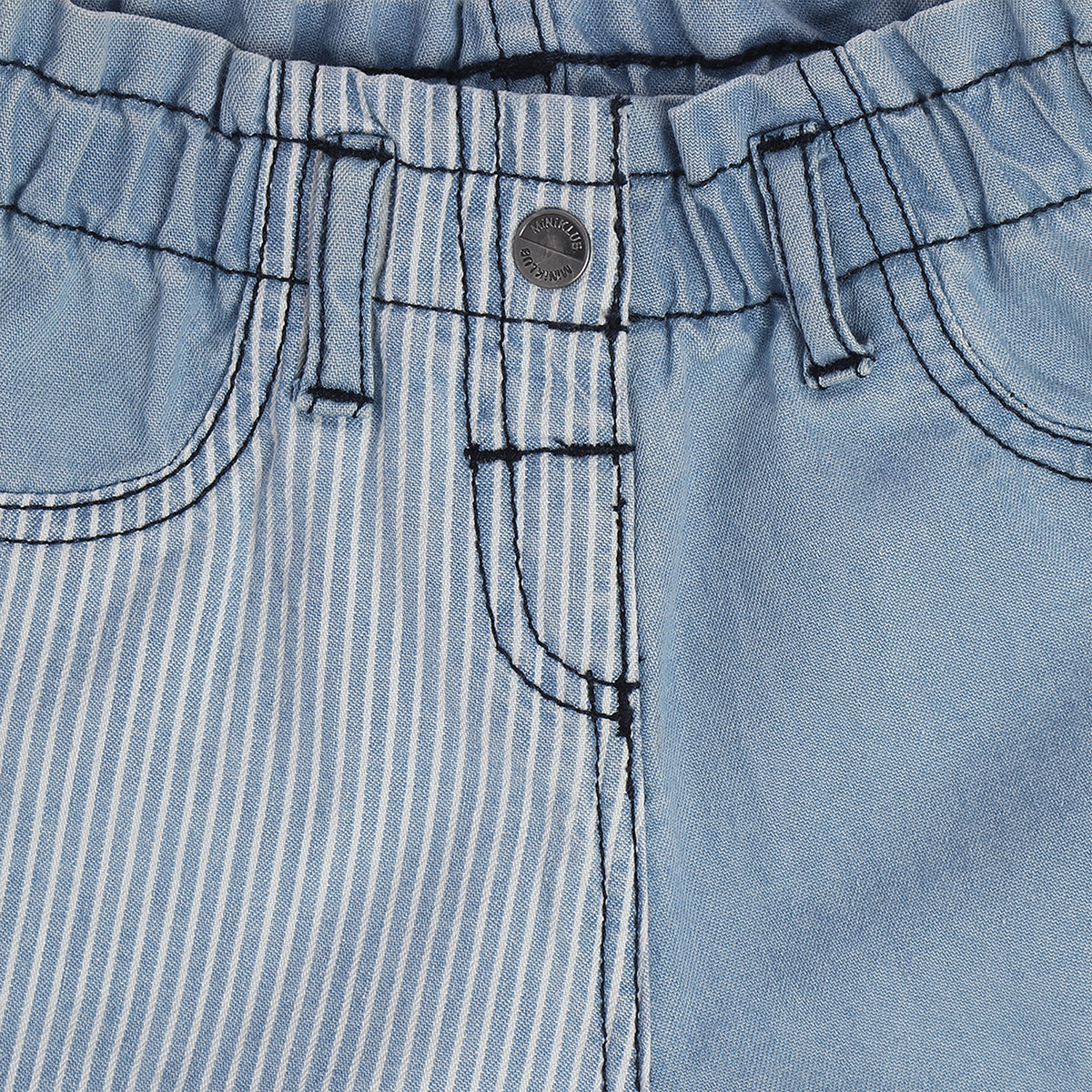 Baby Girls Denim Shorts with Stripe Panel Detail, Blue