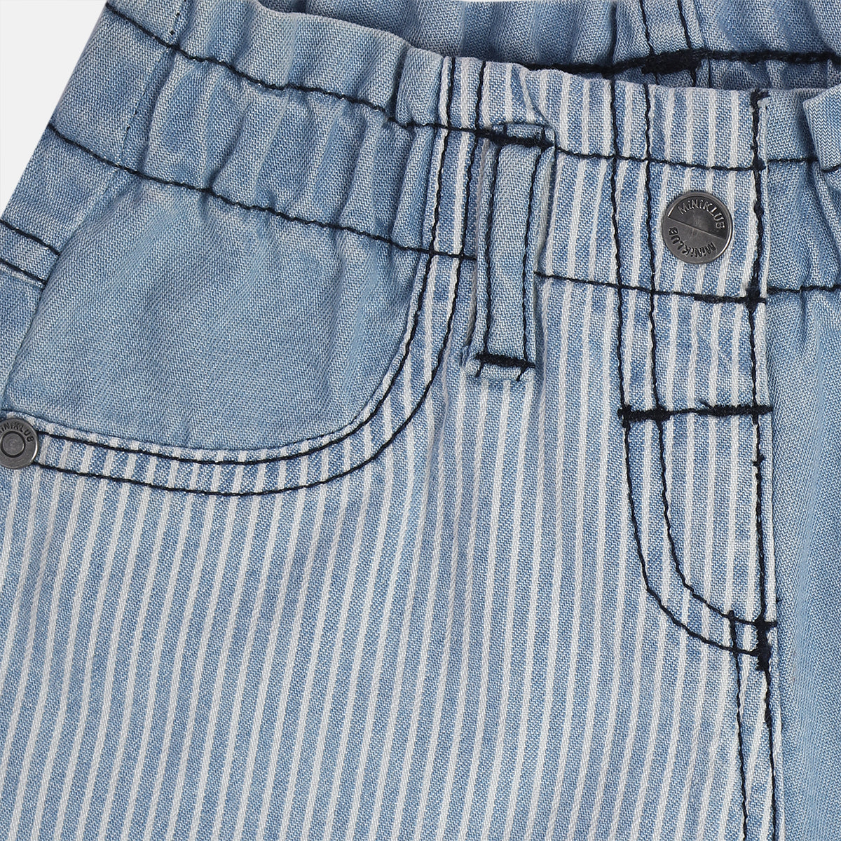 Baby Girls Denim Shorts with Stripe Panel Detail, Blue